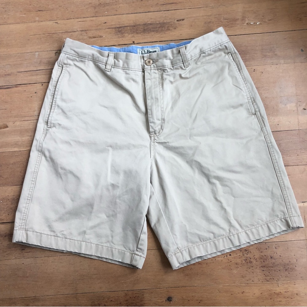 LL Bean Shorts Chino Flat Front Natural Fit Khaki 9" Sz 33